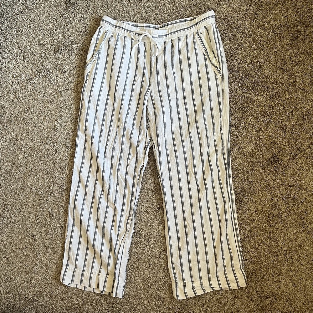 Caffe Marrakesh Striped Linen Blend Pants Medium 32x26 Cropped Drawstring